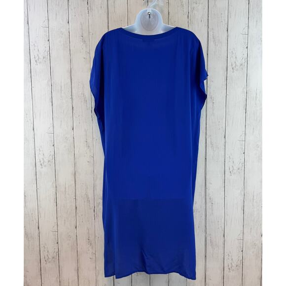 Eileen Fisher Blue Silk Georgette Washable Crepe Cap Sleeve Boxy Dress Size XS - Picture 4 of 14